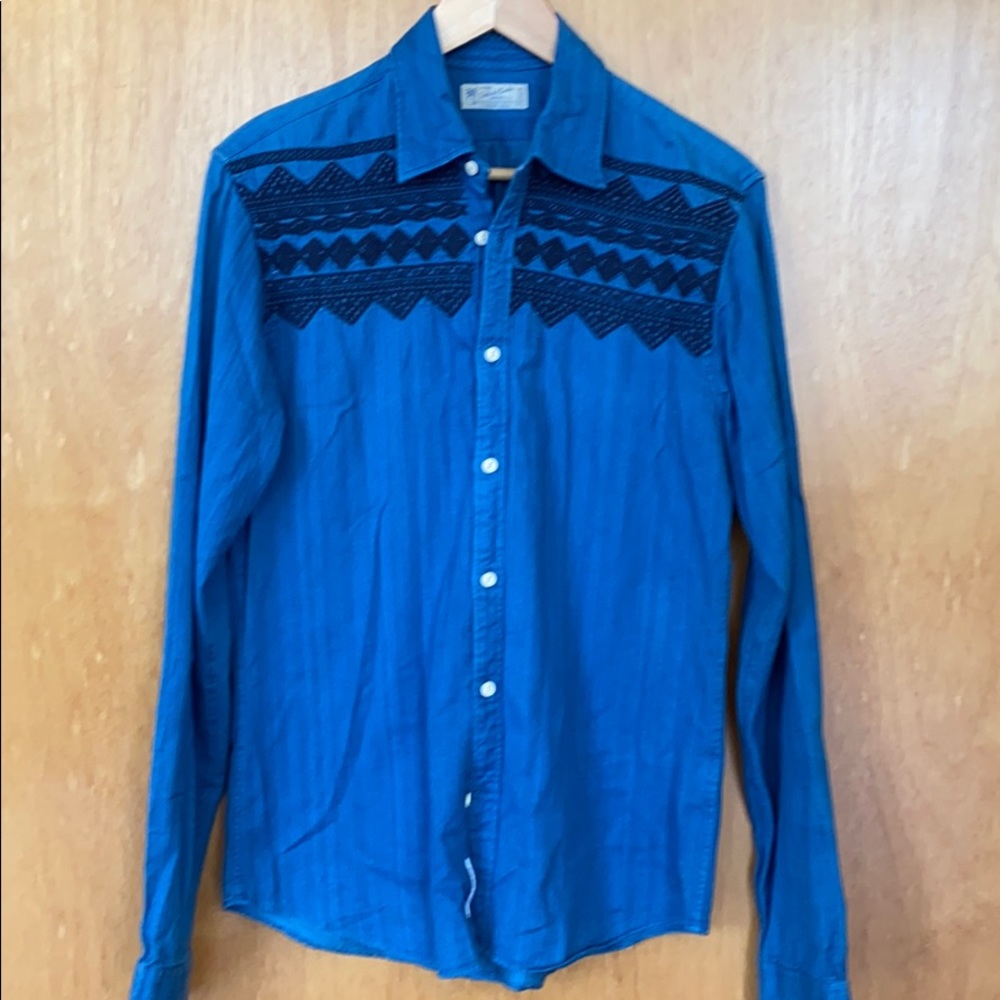Scotch & Soda Blue Dress Shirt with Black Accents
